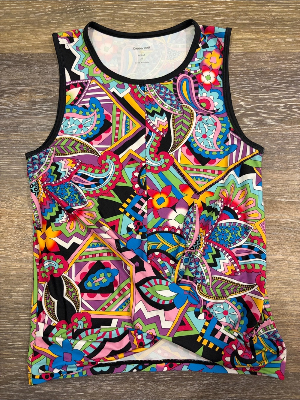 Johnny Was Bee Active Black-Trim Multicolor Crossover Tank